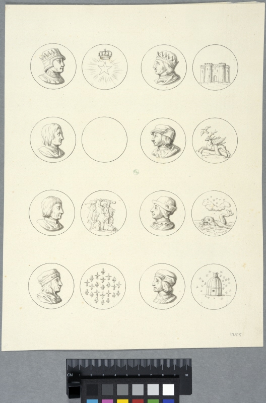 The Louvre, Paris, Tessin's First Proposal. 16 Medallions for the spandrels of the circular courtyard