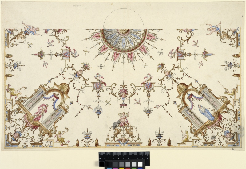 One Half of a Ceiling with Neptune and a Goddess (Proserpine?), Possibly for the Château d'Anet