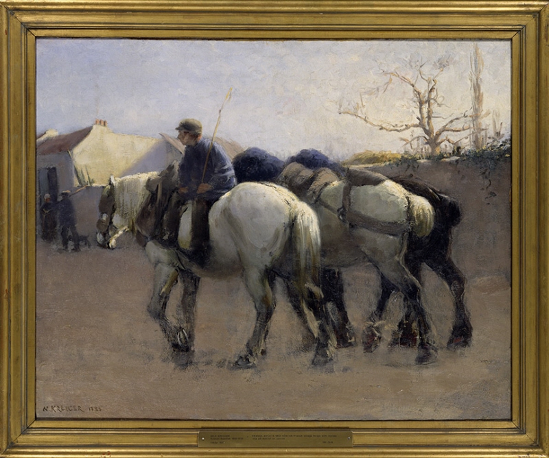 Fransk bygata med hästar