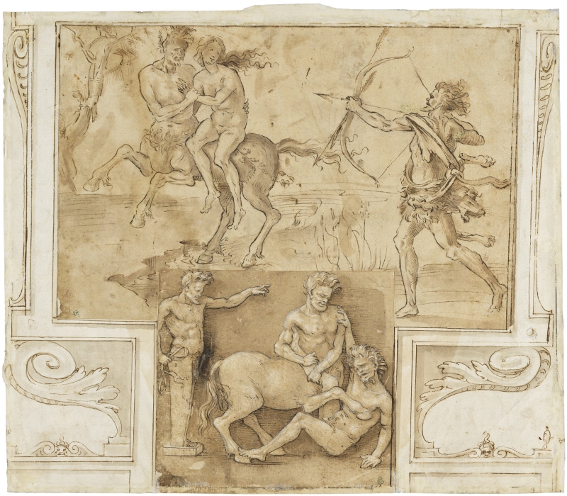 Hercules, Nessus and Deianera. Herm pointing to Priapus in combat with a centaur