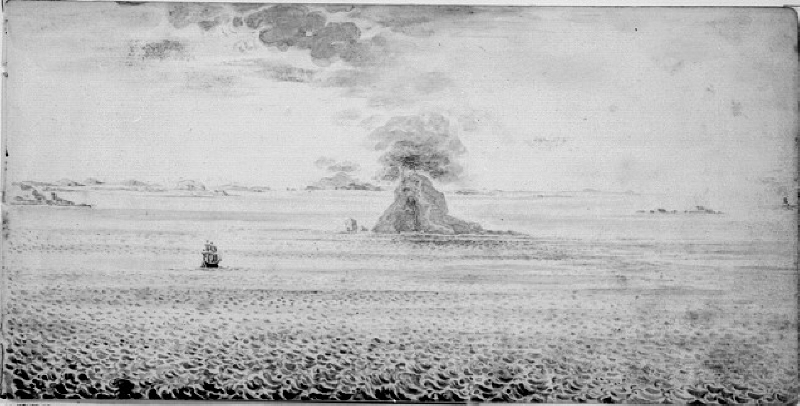 Vulkanutbrott i havslandskap