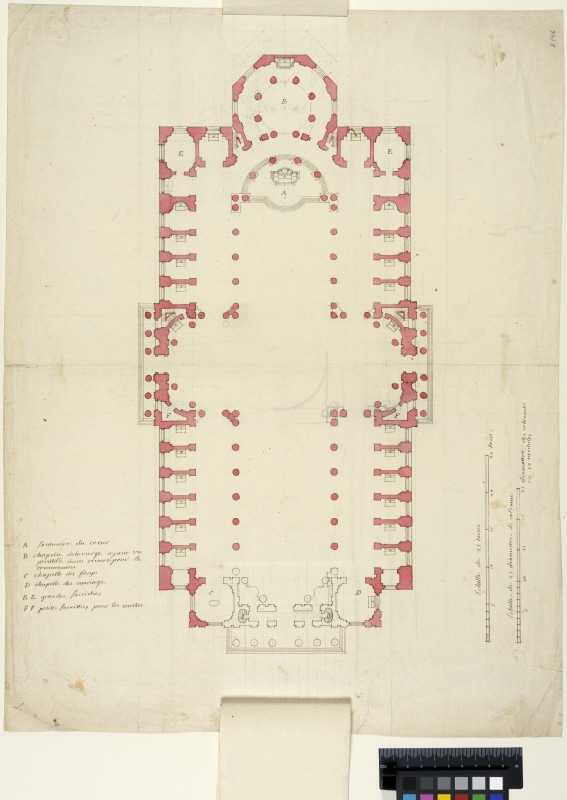 Church. Plan with alternative layouts showing on ten mounted flaps