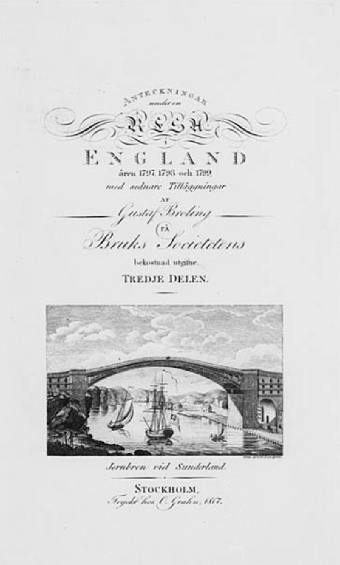 Titelblad till  Anteckningar under en resa i England åren 1797,1798 och 1799