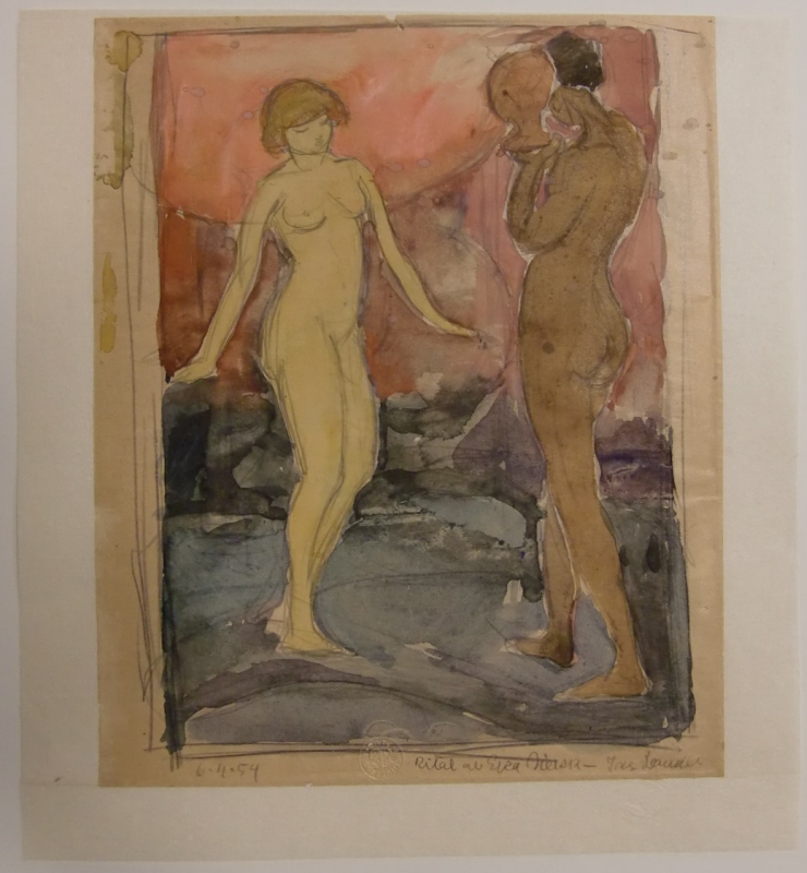 Två nakna personer; verso: sittande kvinna