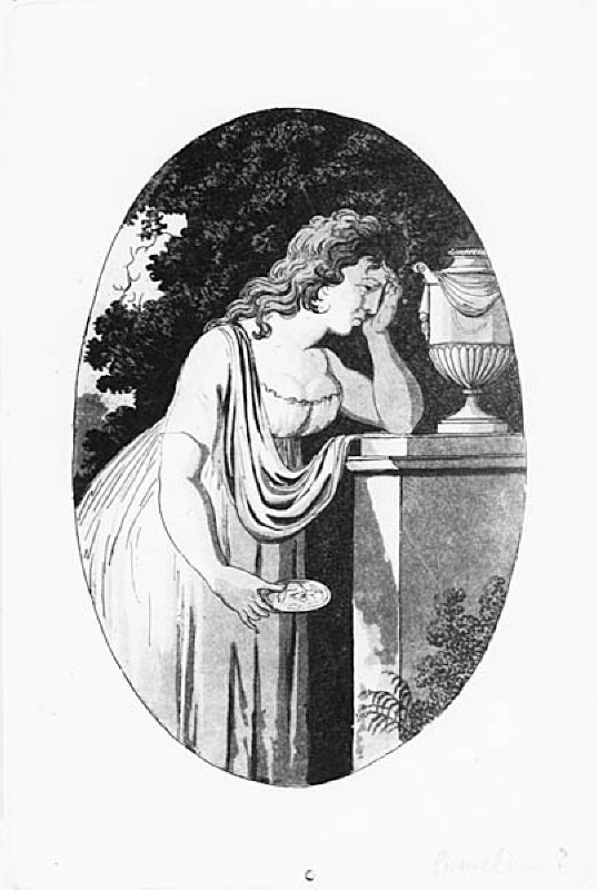 Kvinna sörjande vid en gravurna