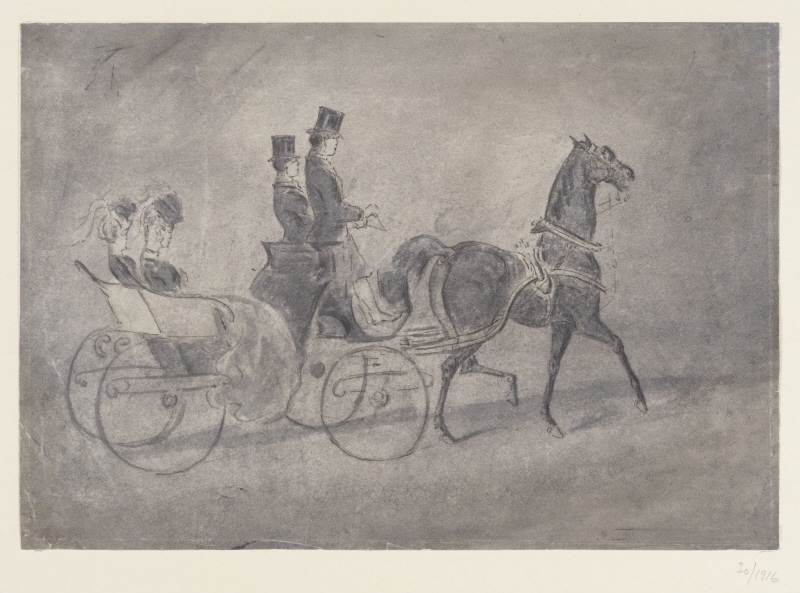 Horse and carriage with two ladies