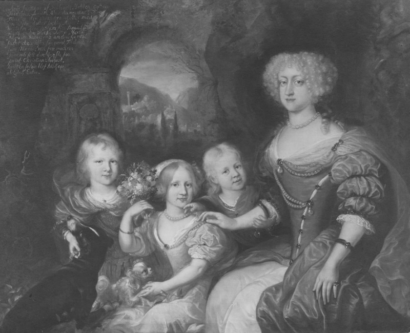 Fredrika Amalia (1649-1704), prinsessa av Danmark, hertiginna av Holstein-Gottorp samt hennes barn Sofia Amalia (1670-1710), Fredrik IV (1671-1702) och Kristian August (1673-1726)